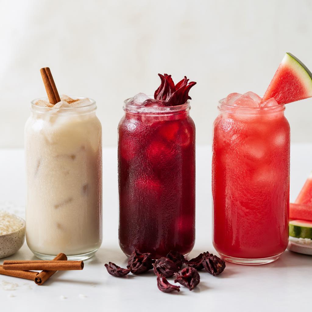 Three aguas frescas served over ice