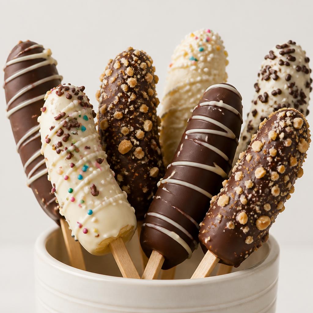 Chocobananos dipped in chocolate with toppings